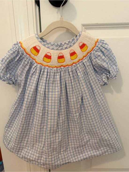 Tutti Fruitti Kids Other - Blue Gingham Smocked Candy Corn Dress